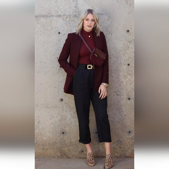 ZARA | Oversized Maroon Blazer Burgundy Red Sz M - Picture 3 of 6